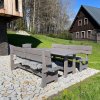Garten Eiche Set Tisch, 2x Bank mit Rückenlehne grau