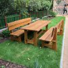 Garten Eiche Set Tisch, 2x Bank mit Rückenlehne2