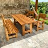 Garten Eichen Set - Tisch, 1x Bank mit Rückenlehne, 2x Sessel (klassisches Design)