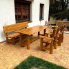 Zahradní dubová sestava stůl, 1x lavice s opěradlem, 2x křeslo (rustikální provedení)