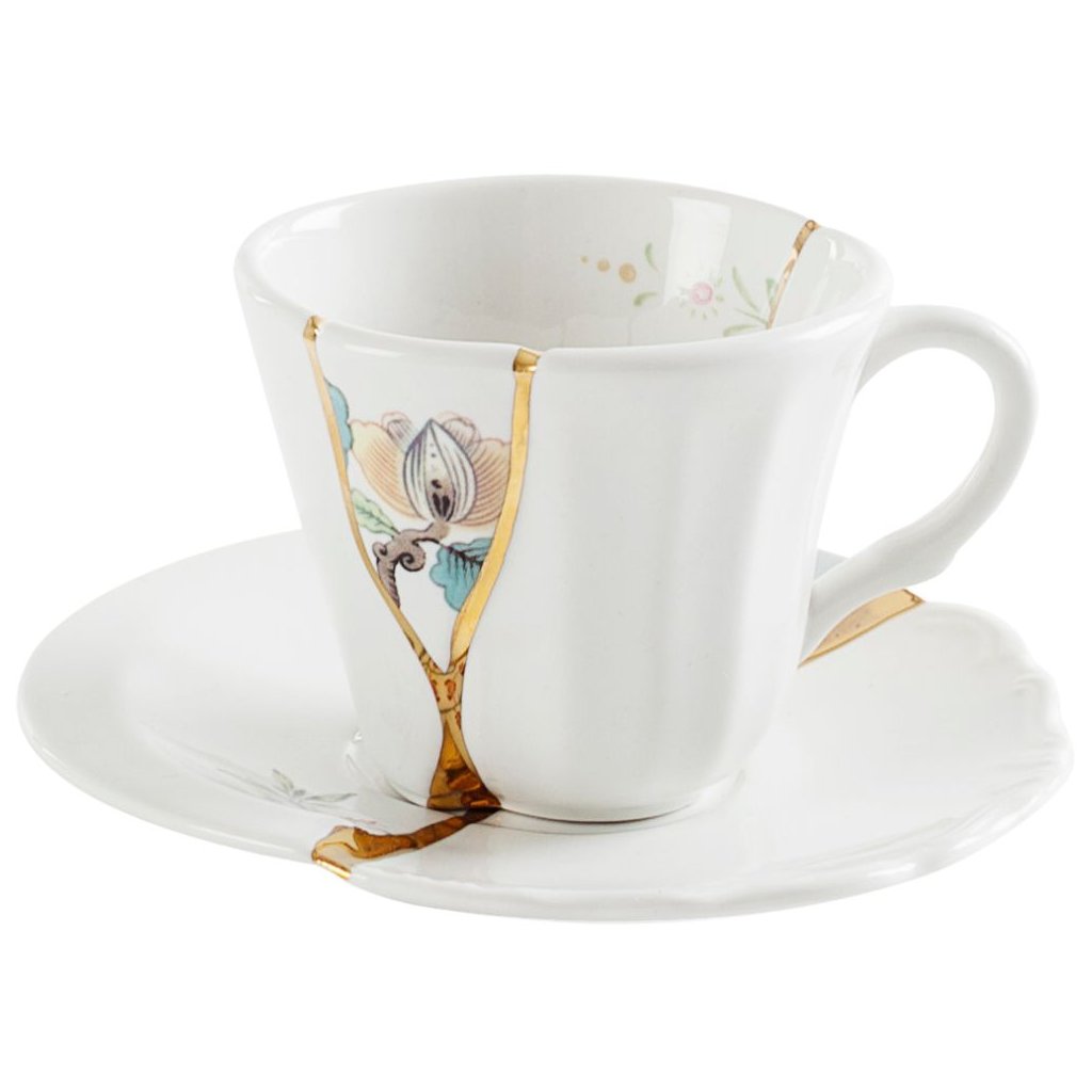 Kaffeetasse mit Untertasse KINTSUGI 3, weiß, Seletti