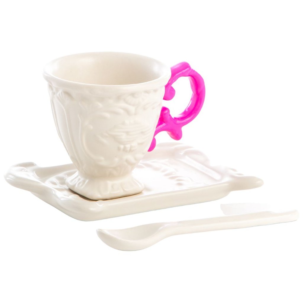 Kaffeetasse mit Untertasse und Löffel I-WARES, Fuchsia, Seletti