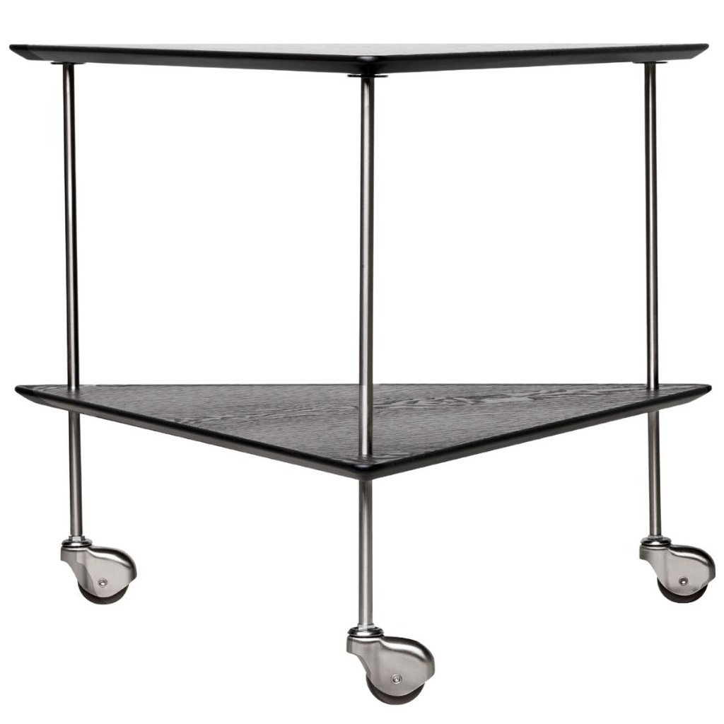 Servierwagen AJ 67 cm, schwarz, Edelstahl/Holz, Fritz Hansen