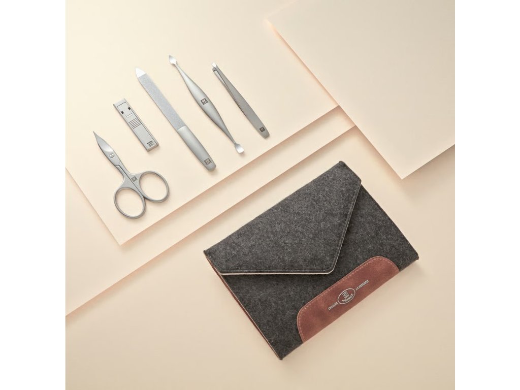 Maniküre Set TWINOX, 5-teilig, grau, Leder, Zwilling