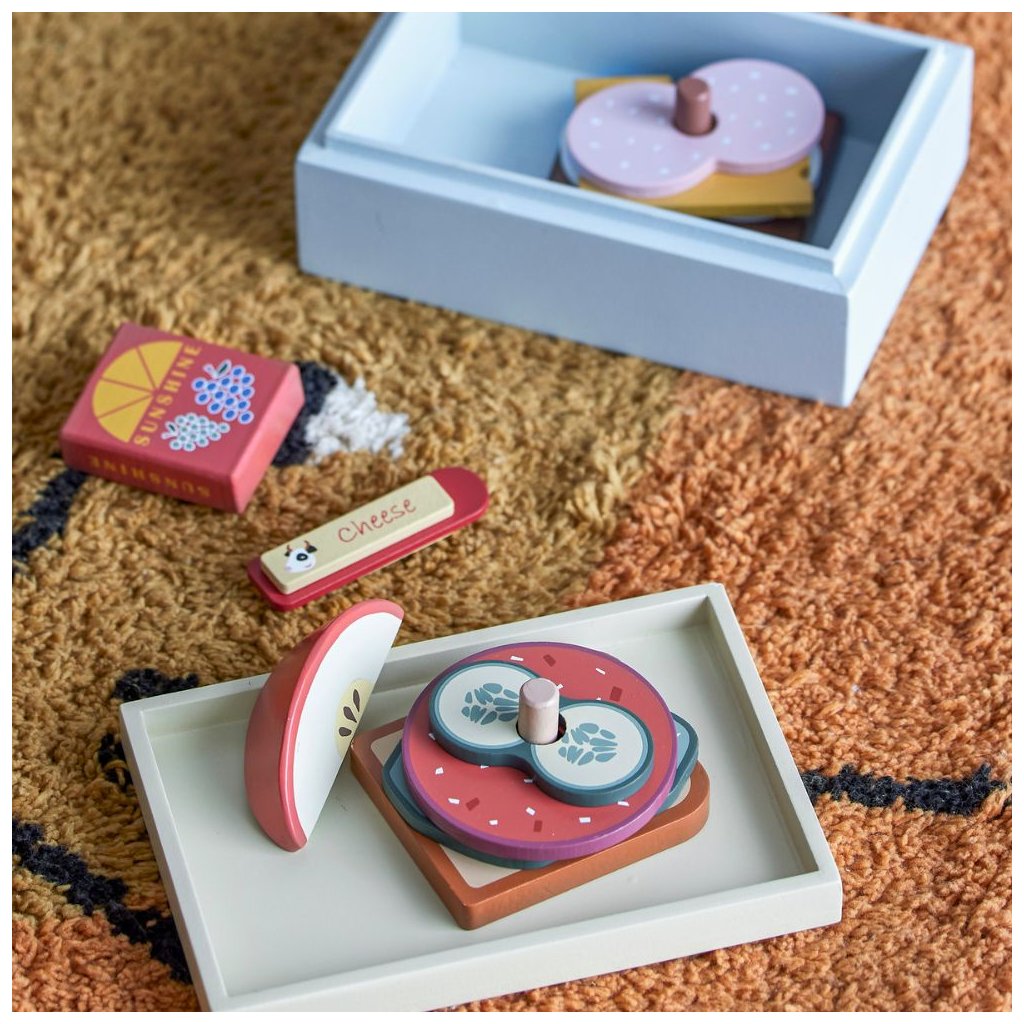 Spielset Lunchbox THYLA, 12-teilig, blau, Holz, Bloomingville