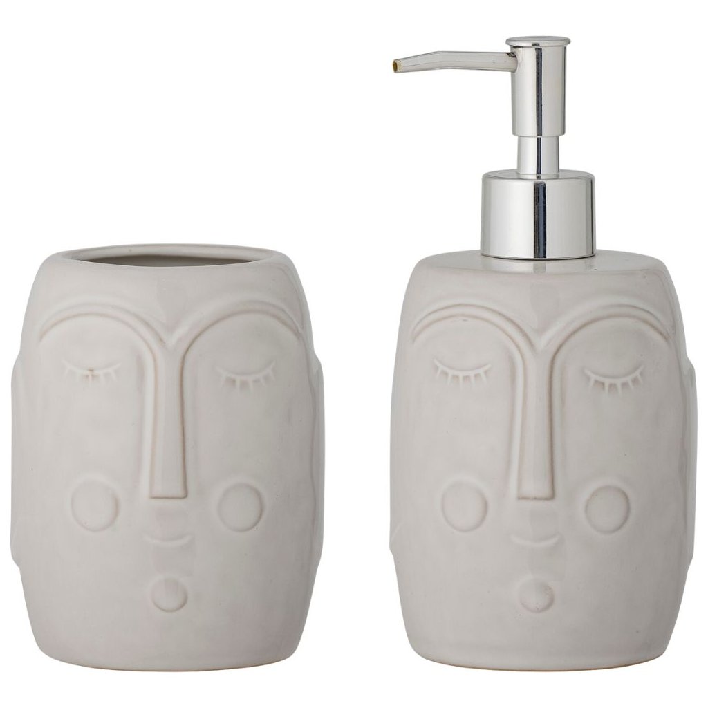Badezimmerset NIGA, 2er-Set, grau, Porzellan, Bloomingville