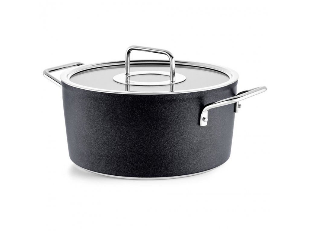 Hoher Schmortopf ADAMANT 24 cm, schwarz, Aluminium, Fissler