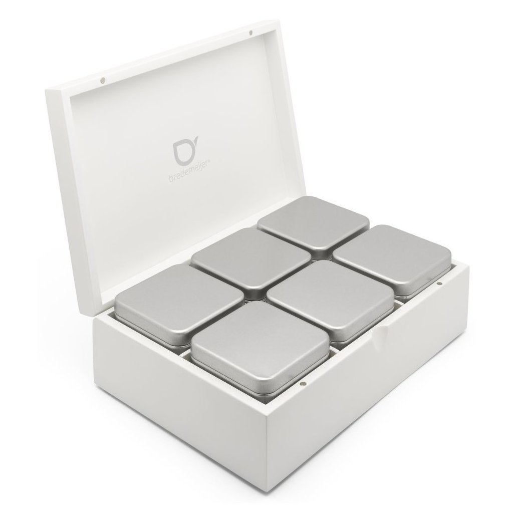 Teebox für losen Tee 27 x 18 cm, mit 6 Teedosen, weiß, Bambus, Bredemeijer