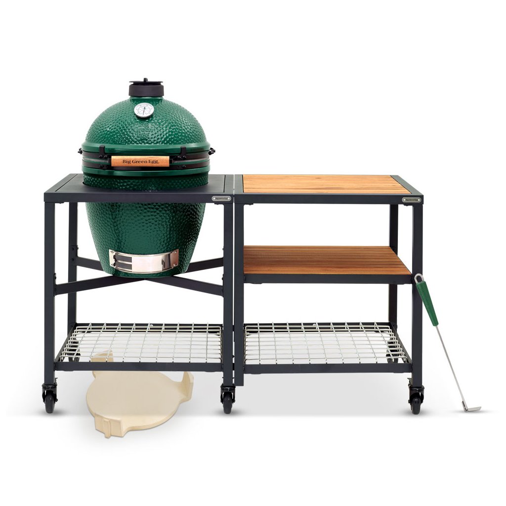 Holzkohlegrill L 46 cm, + Tischsystem mobil + ConvEGGtor + Ascheschieber, Big Green Egg