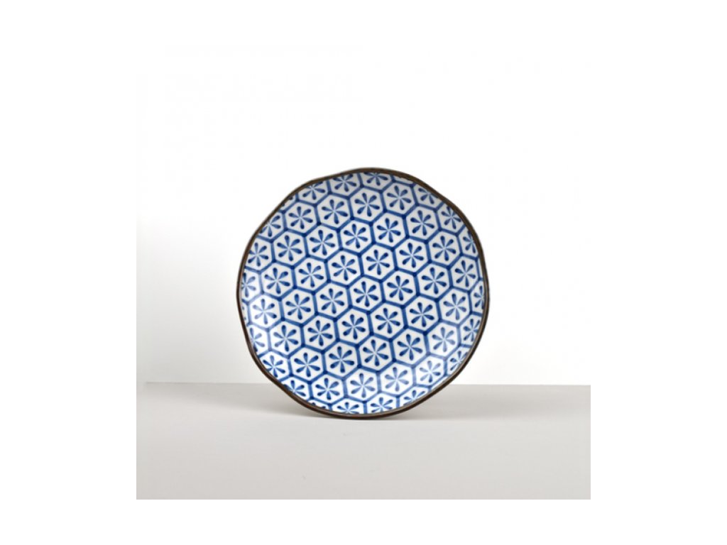 Dessertteller HEXAGON FLOWER INDIGO IKAT 23 cm, MIJ