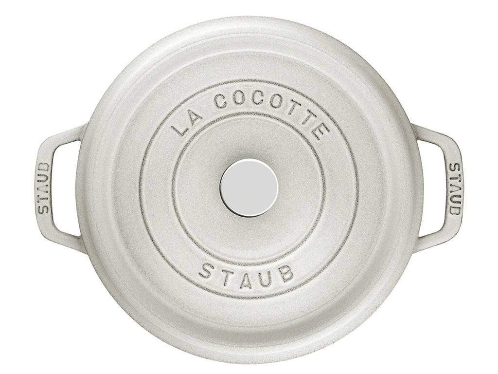 Cocotte 24 cm, rund, weiß, Gusseisen, Staub