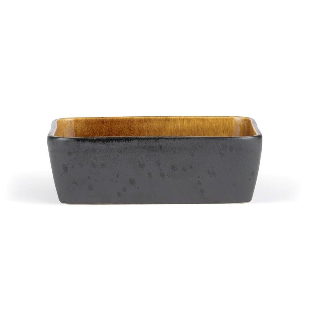 Auflaufform 19 x 14 cm, Schwarz/Bernstein, Steinzeug, Bitz