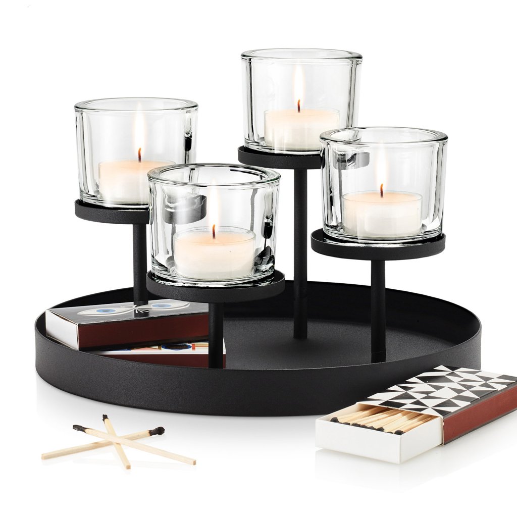 Teelichthalter Windlicht NERO, rund für 4 Teelichter, Blomus