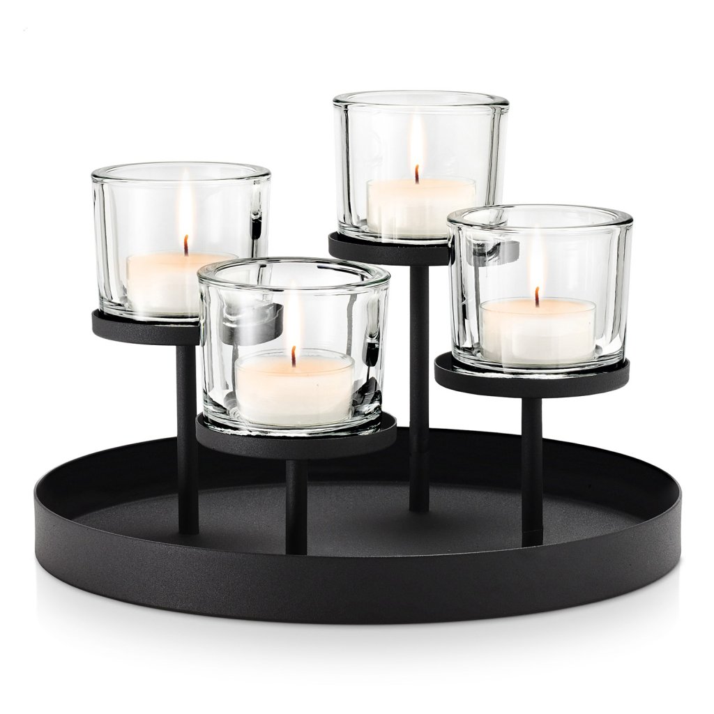 Teelichthalter Windlicht NERO, rund für 4 Teelichter, Blomus