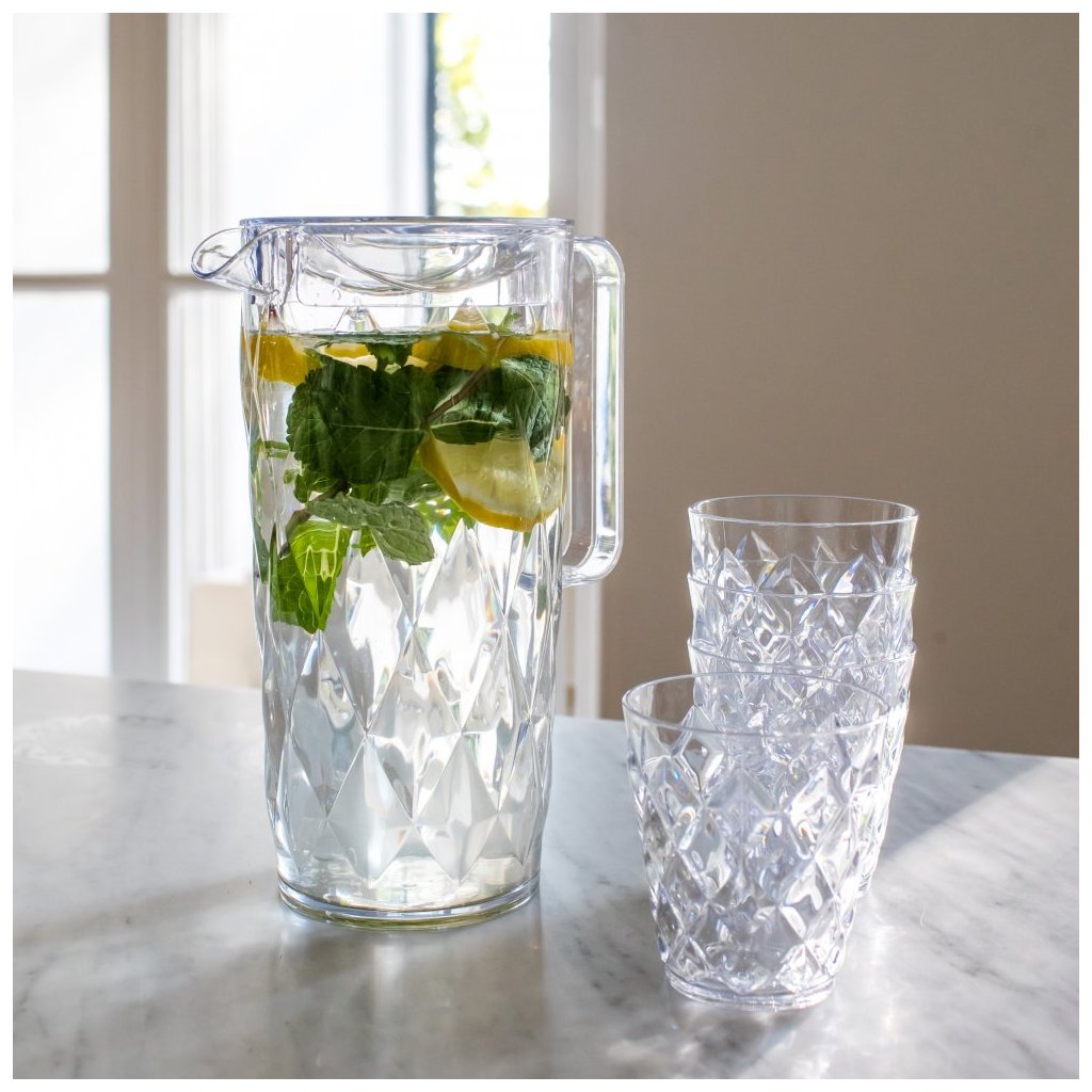 Wasserkrug und Trinkgläser CRYSTAL, 4er-Set, 250 ml/ 1,6 l, Koziol