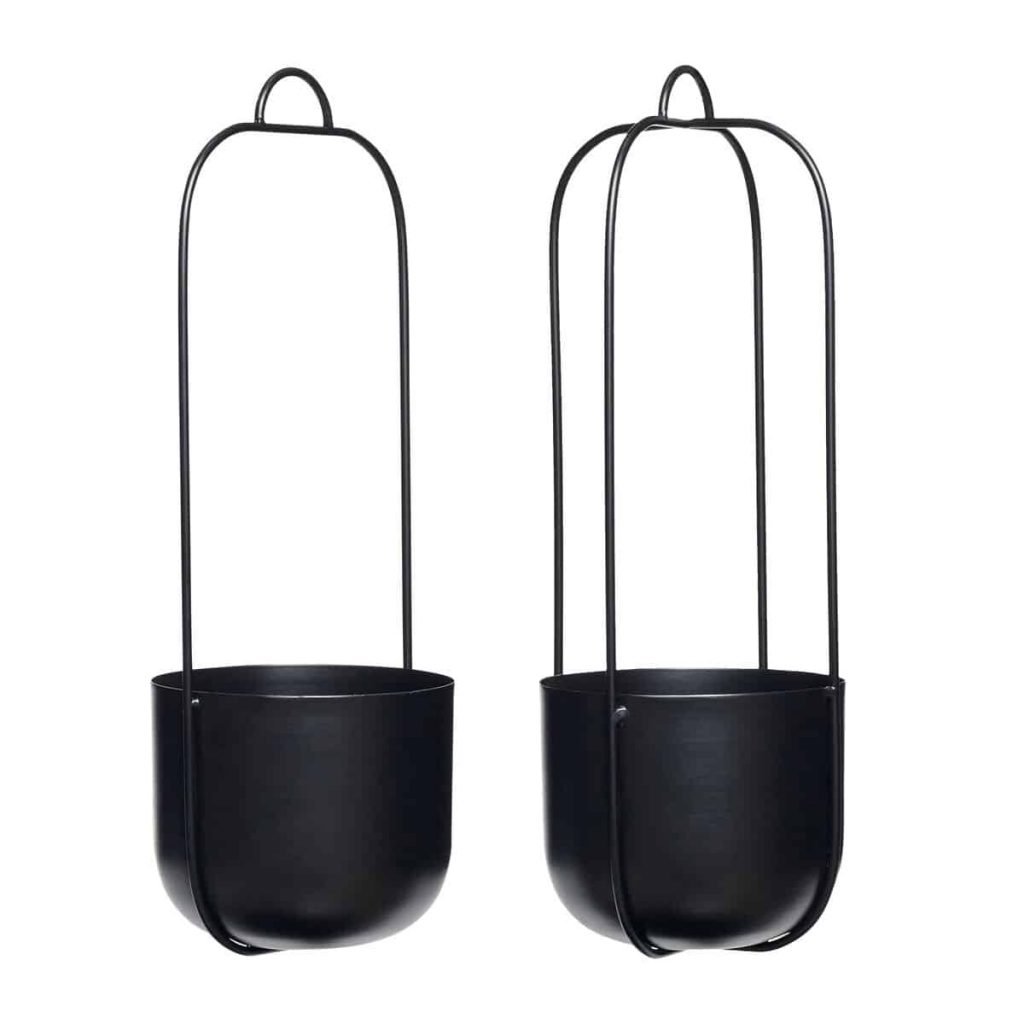 Hängetopf LOTUS 44 cm, 2er-Set, schwarz, Eisen, Hübsch