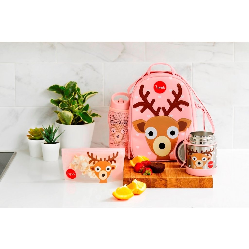Kinderflasche mit Trinkhalm DEER 350 ml, rosa, 3 Sprouts