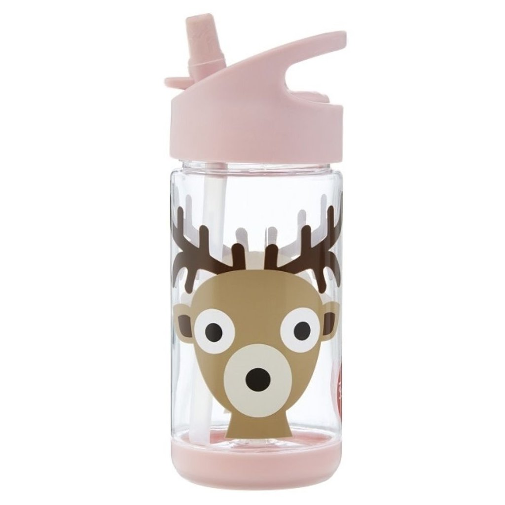 Kinderflasche mit Trinkhalm DEER 350 ml, rosa, 3 Sprouts