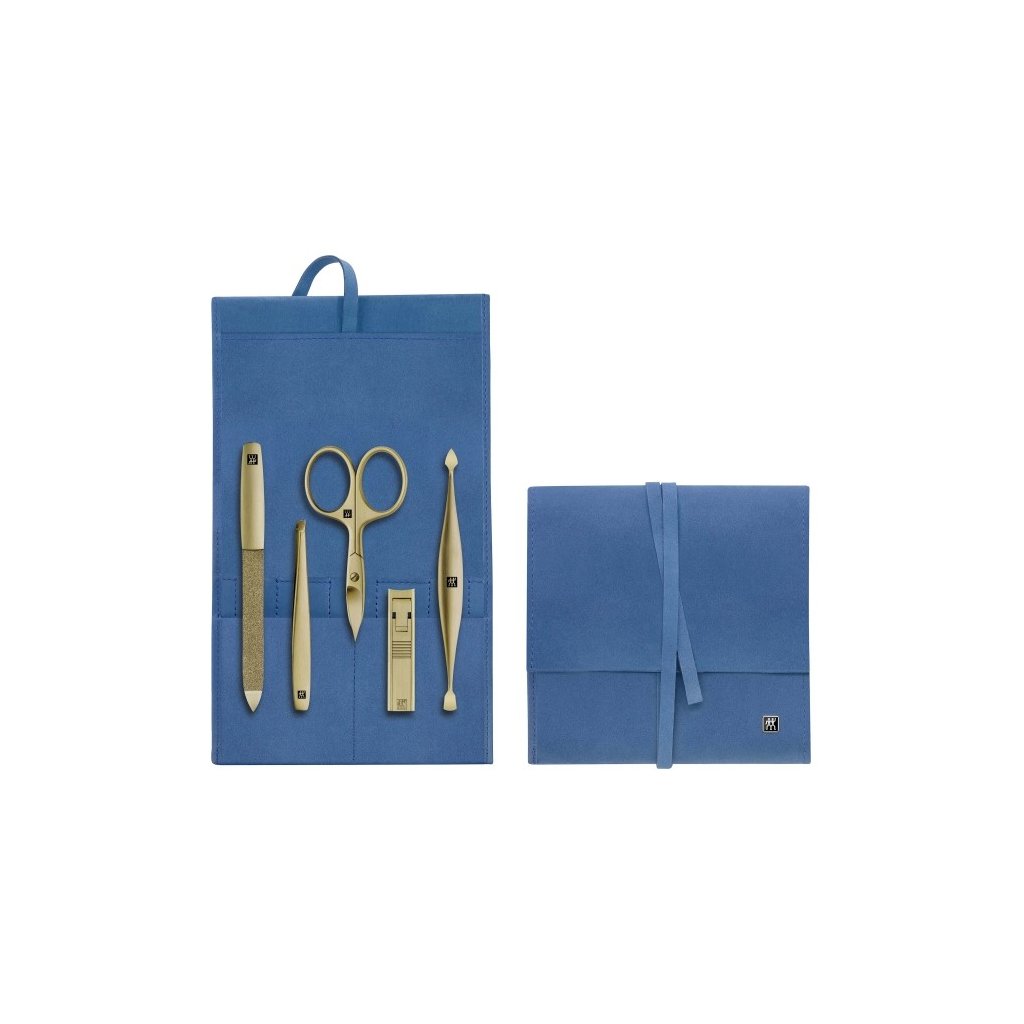 Maniküre-Set BT TWINOX GOLD EDITION, 4-teilig, blau, Leder, Zwilling