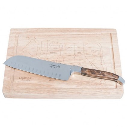 Santoku Messer mit Schneidebrett Laguiole Luxury 17 cm oliv