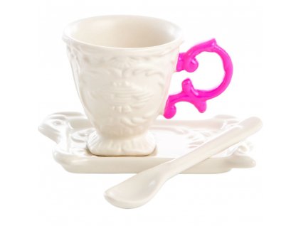 Kaffeetasse mit Untertasse und Löffel I-WARES, Fuchsia, Seletti