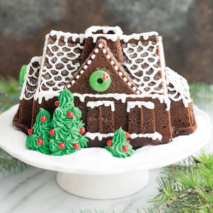 Gugelhupfform GINGERBREAD HOUSE, Silber, Nordic Ware