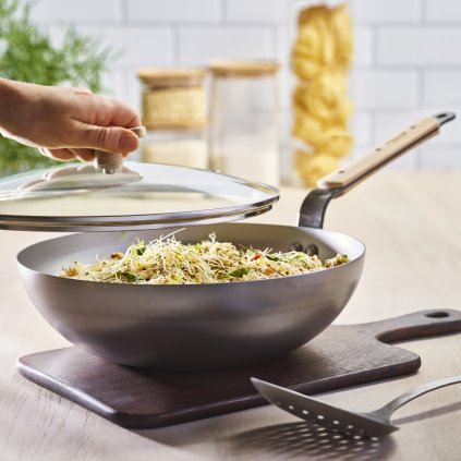 Wok MINERAL B BOIS 32 cm, silber, Stahl, de Buyer