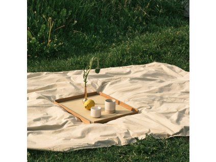 Serviertablett AIRY NUPO 30 x 30 cm, Kräuterstaub / braun, leder / holz, LIND DNA