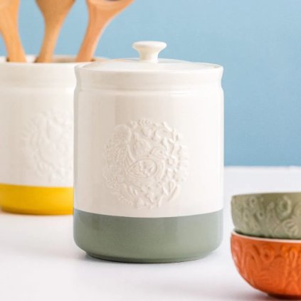Vorratsdose HOME TO ROOST 1,5 l, creme / grün, steingut, Mason Cash