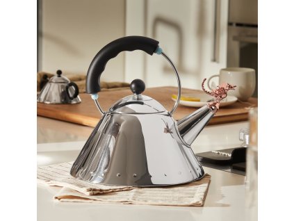 Flötenkessel 9093 TEA REX 2 l, silber / schwarz, edelstahl, Alessi