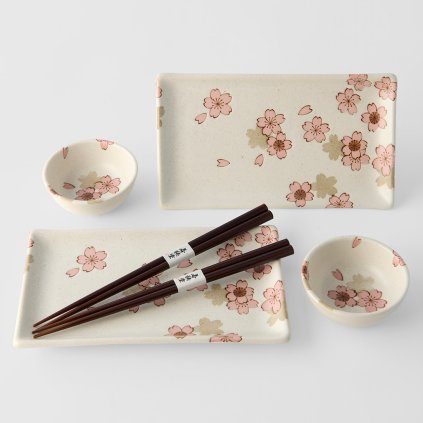 Sushi Set WHITE & PINK SAKURA, set à 6 st, weiß, keramik, MIJ