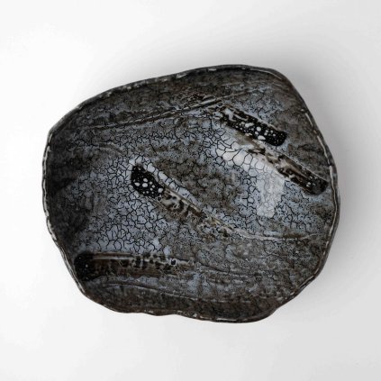 Speiseteller SHIRANAMI 26 x 23 cm, oval, schwarz, keramik, MIJ