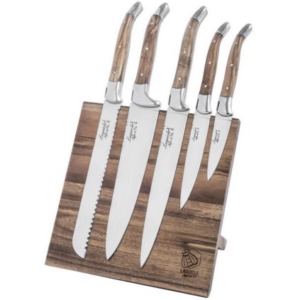 Messerset, 6-teilig, mit Magnetständer LUXURY, Olivenholz, Laguiole