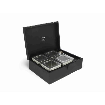 Teebox für losen Tee, 4 Dosen, mit Tee Messlöffel, schwarz, Bredemeijer