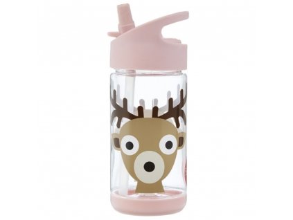 Kinderflasche mit Trinkhalm DEER 350 ml, rosa, 3 Sprouts