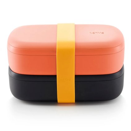 Lunchbox TO GO 2 x 500 ml, doppelt, Coral/Schwarz, Lékué