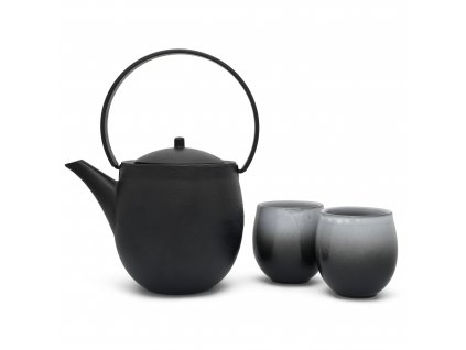 Teekanne und Teetassen Set SENDAI, 3-teilig, 1,2 l, schwarz/grau, Bredemeijer