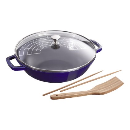 Wok 30 cm, mit Glasdeckel, dunkelblau, Staub