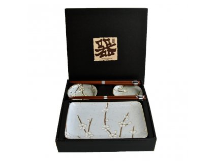 Sushi Set GREY WITH WHITE PETALS 6-teilig, MIJ