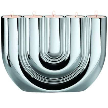 Teelichthalter DOUBLE U 27 cm, silber, Philippi