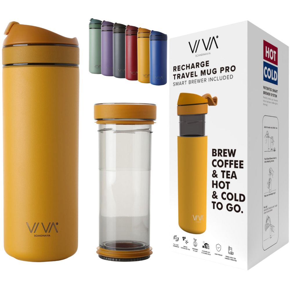 To Go Becher RECHARGE ANYTIME 460 ml, mit Teesieb, Senf, Viva Scandinavia