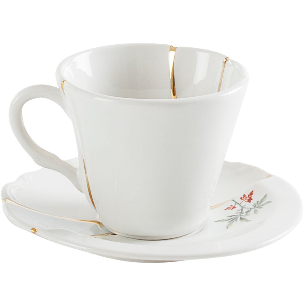 Kaffeetasse mit Untertasse KINTSUGI 3, weiß, Seletti
