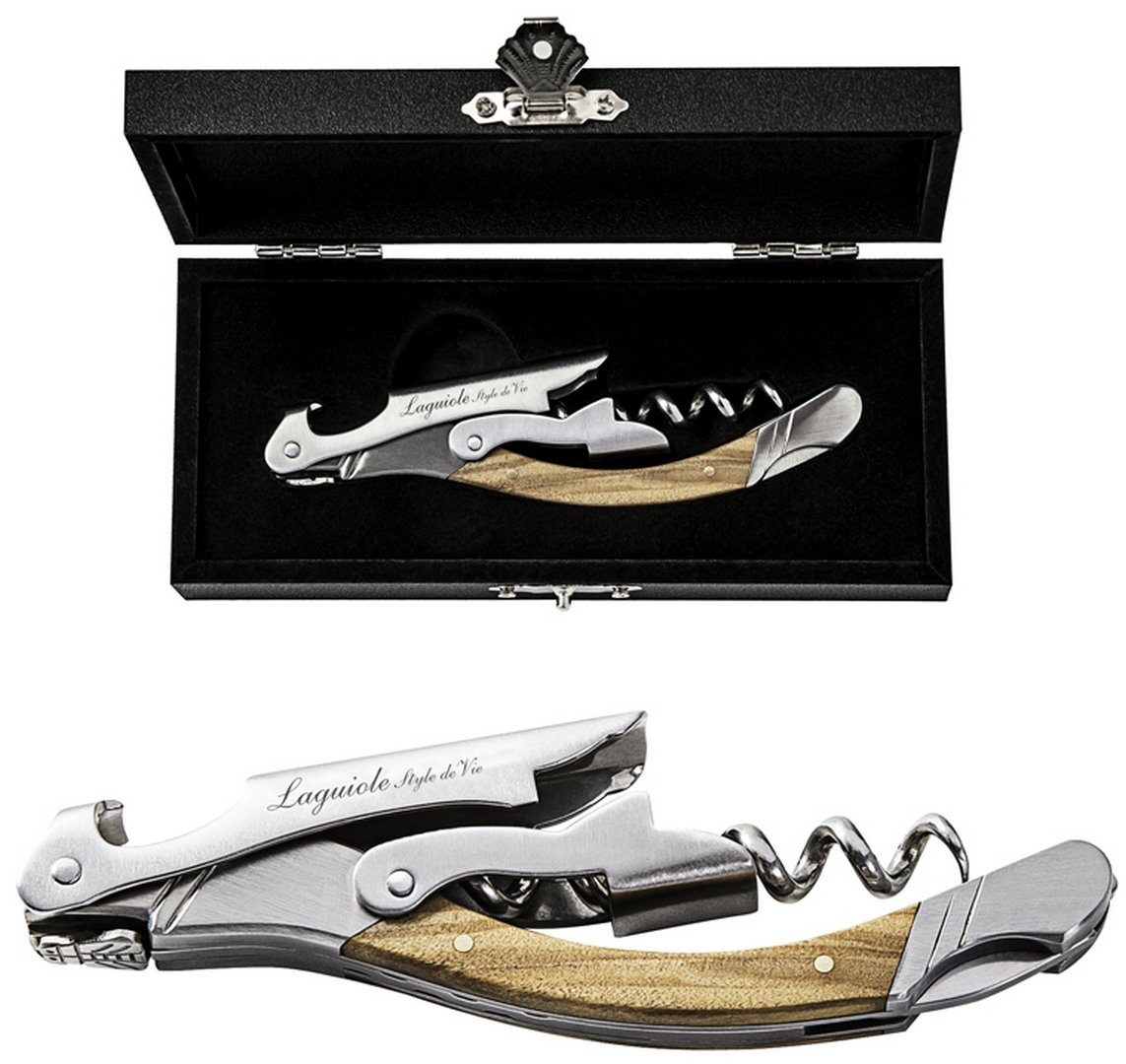 Korkenzieher LUXURY, Geschenkbox, Olivengriff, Laguiole