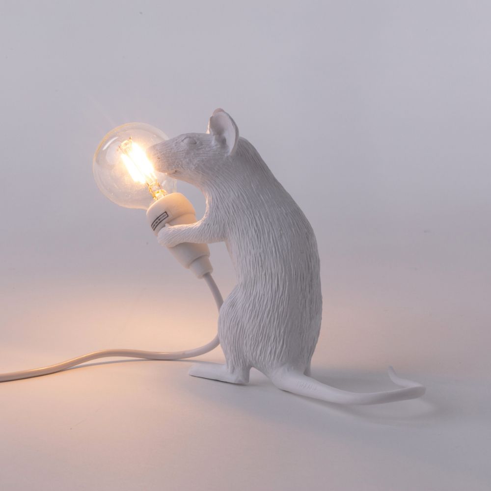 Tischlampe MOUSE SITTING 12,5 cm, USB-Anschluss, weiß, Seletti
