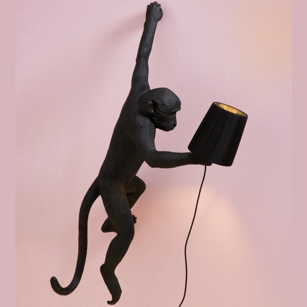Wandleuchte HANGING MONKEY 76,5 cm, links, schwarz, Seletti