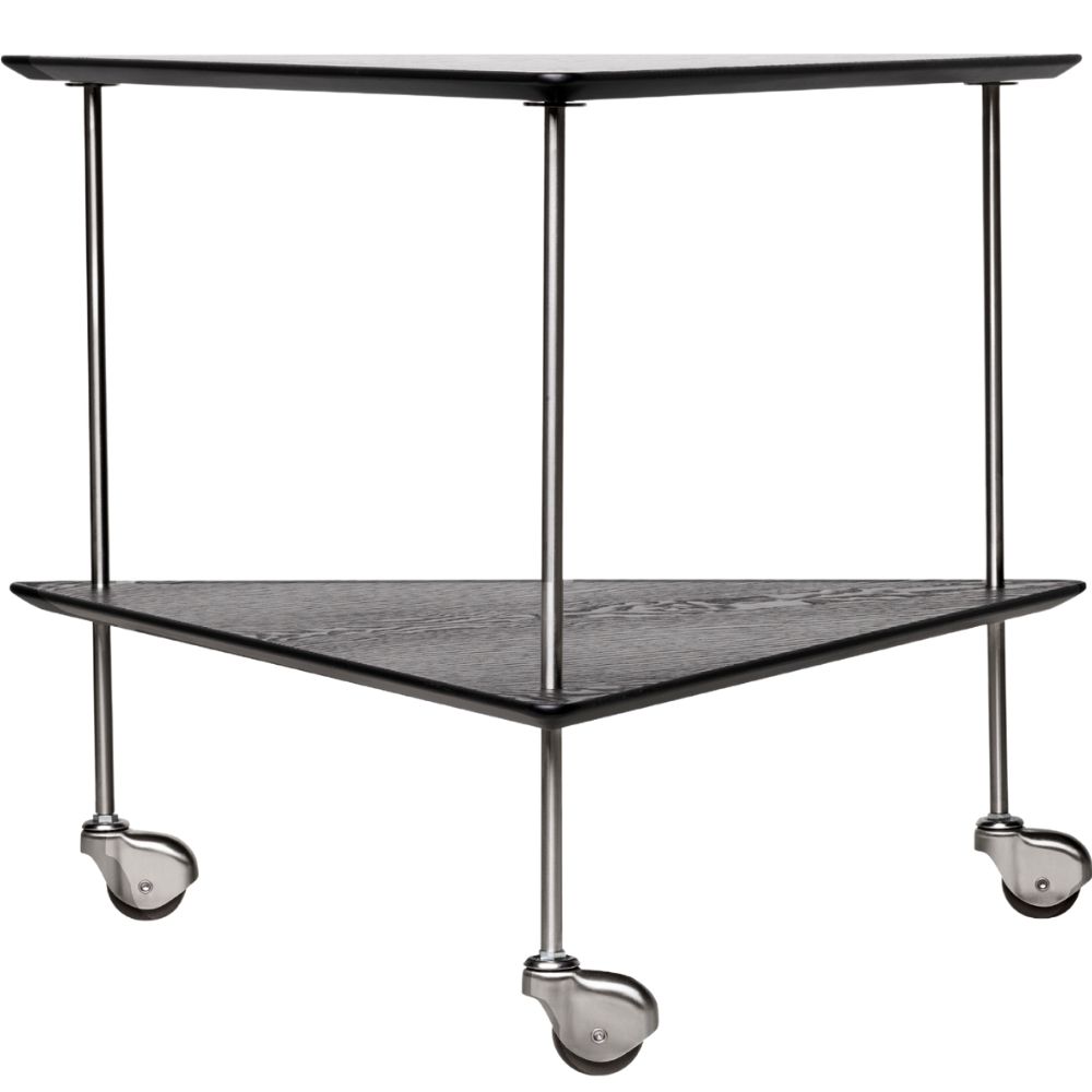 Servierwagen AJ 67 cm, schwarz, Edelstahl/Holz, Fritz Hansen