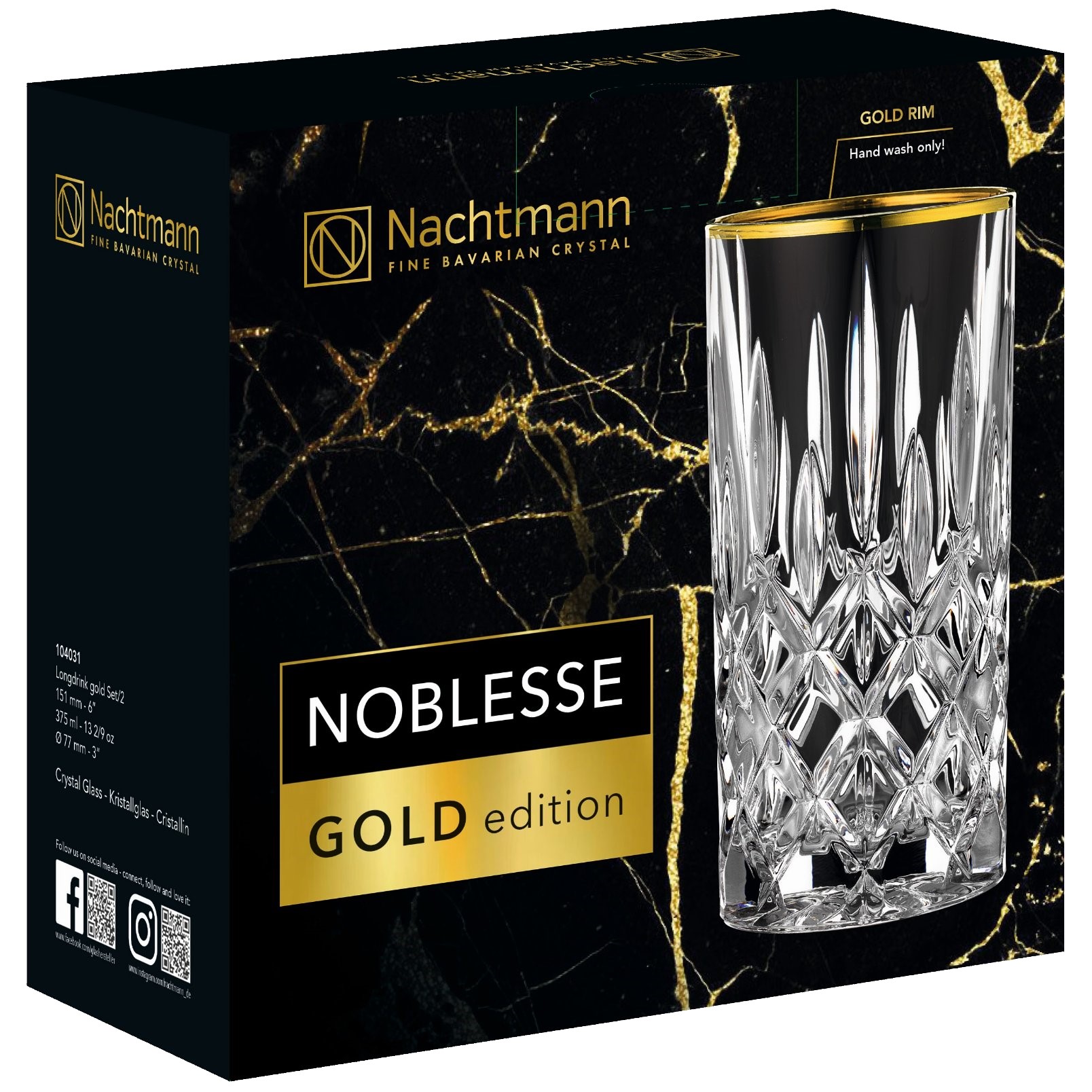 Longdrinkgläser NOBLESSE GOLD, 2er-Set, 395 ml, klar, Nachtmann