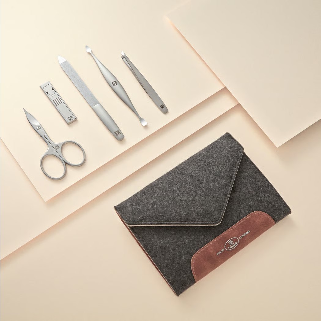 Maniküre Set TWINOX, 5-teilig, grau, Leder, Zwilling