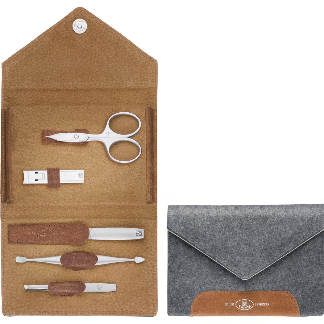 Maniküre Set TWINOX, 5-teilig, grau, Leder, Zwilling