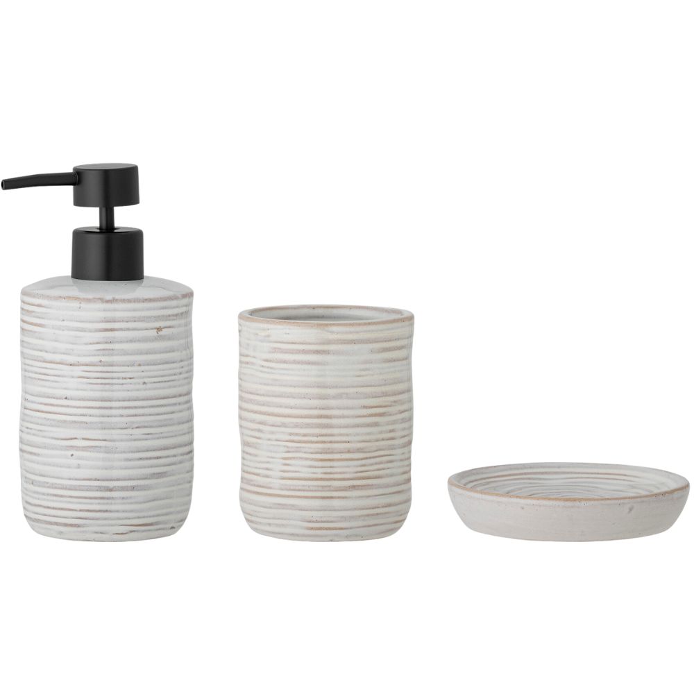 Badezimmerset WINTA, 3er-Set, grau, Steingut, Bloomingville